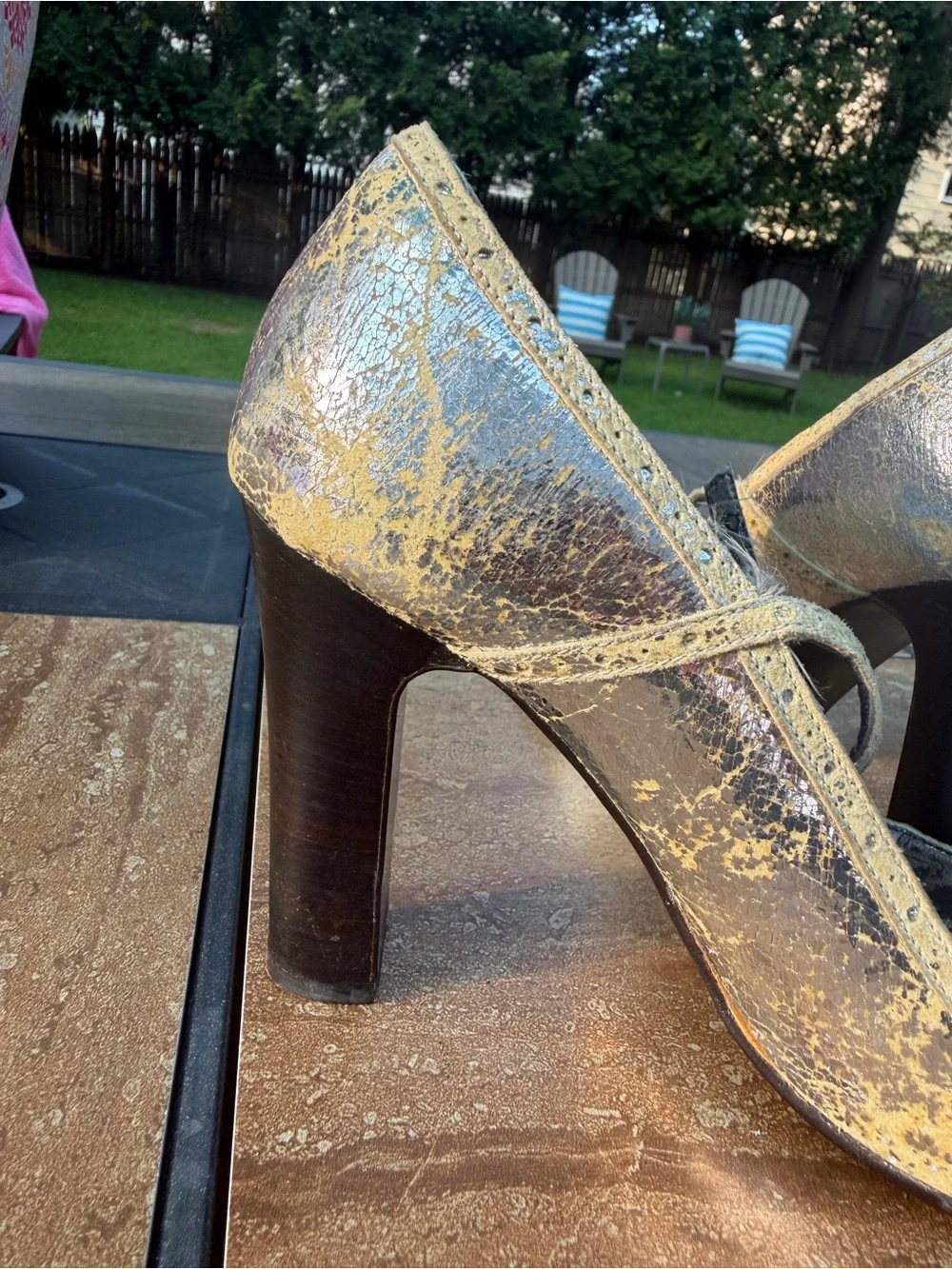 Vintage J. Crew Cracked Metallic Leather high-heel Mary Jane High Heel Pumps